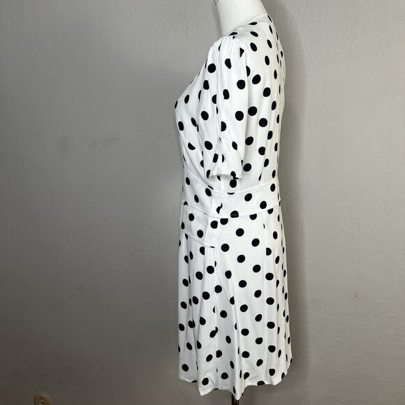 RIXO Mini Dress Laura Polka-Dot White V-Neck Short Sleeve Retro Size Medium - Picture 4 of 11